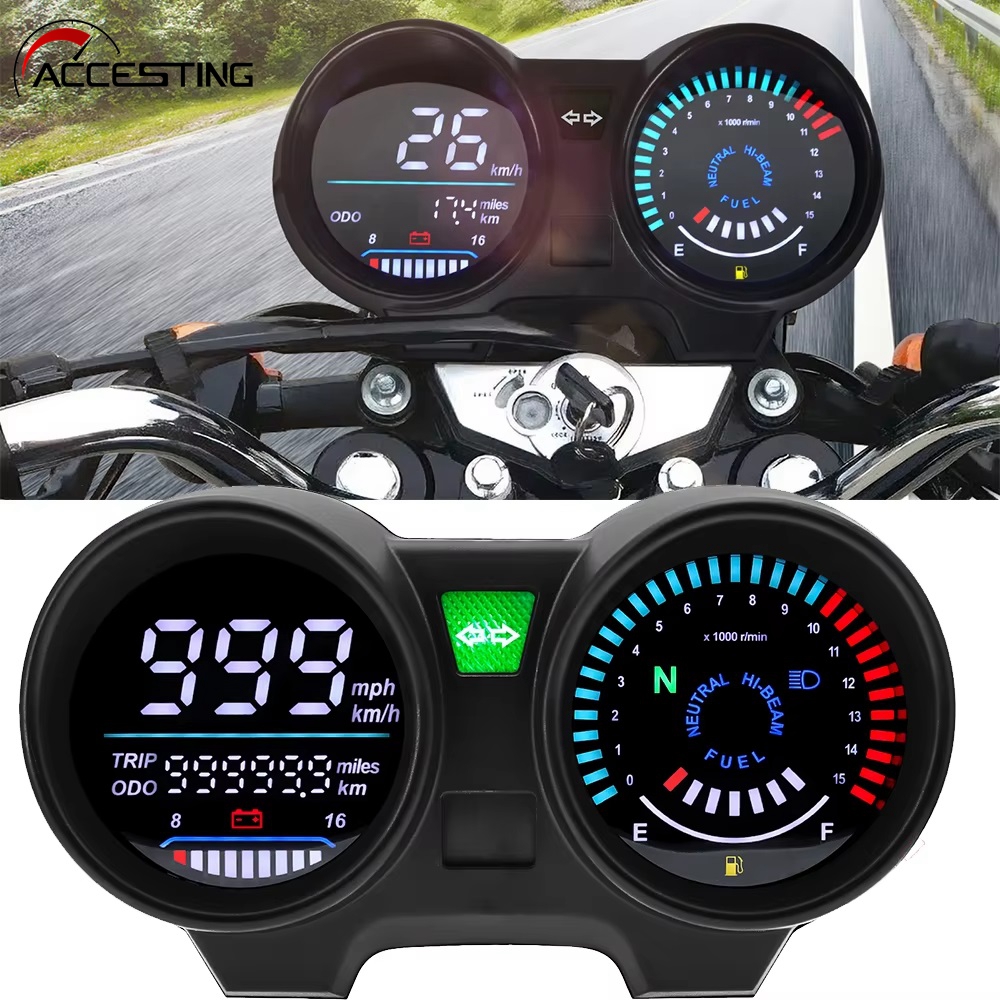 LED Digital Dashboard Motorcycle 15000 RPM Meter Speedometer ODO TRIP KMH MPH Fuel Level For Brazil TITAN 150 Honda CG150 Fan150 ราคา 993 บาท*ส่งฟรี