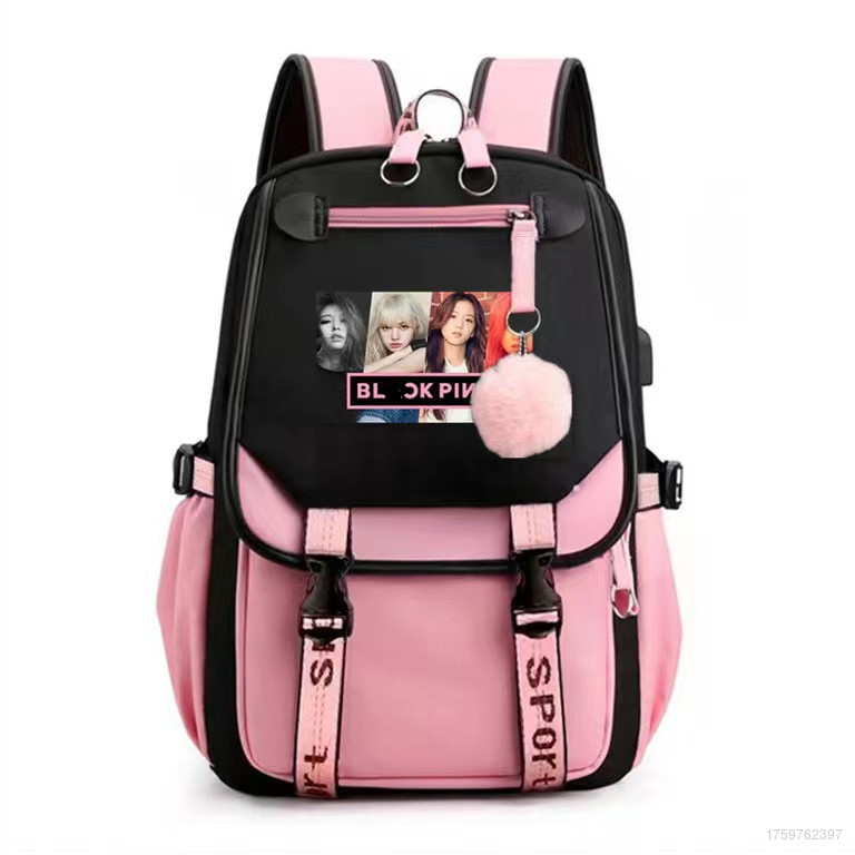 Blackpink Themed Waterproof Nylon Backpack For Girls - Dual