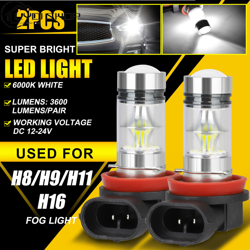 2 chiếc bóng đèn Đèn LED lái xe H8 H11 H16 công suất cao Góc chùm 360 độ 6000K chống nước bóng đèn đi sương mù 200W