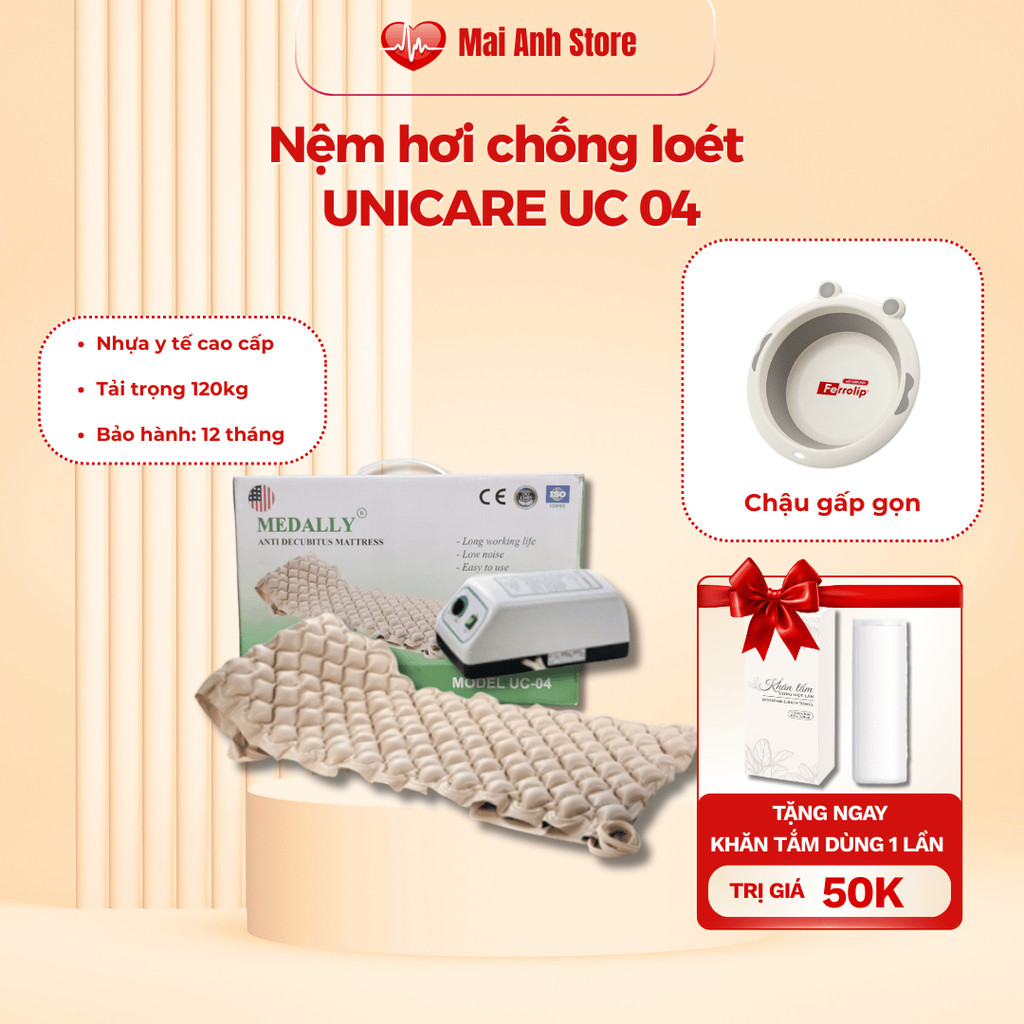Nệm hơi chống loét, đệm nước cho người già UNICARE UC 04 - Tặng chậu gấp gọn HNC