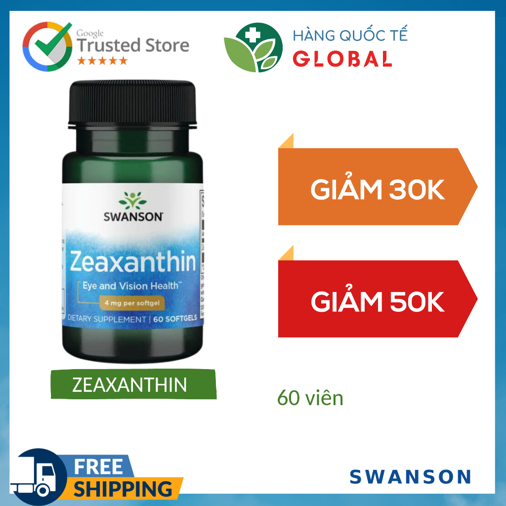 [Hàng Quốc Tế] SWANSON ZEAXANTHIN, 60 viên, Hỗ trợ sức khỏe mắt và thị lực cho người lớn