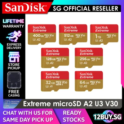 SanDisk Extreme microSD Card Full 4K V30 U3 UHS-I C10 160MB/s Read Speed 90MB/s Write Speed 32GB 64GB 128GB 256GB 400GB 512GB 1TB QXAF QXA1 QXA2 12BUY.MEMORY Lifetime Warranty