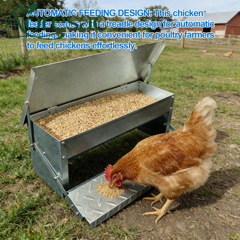 Aoresac เครื่องป้อนไก่อัตโนมัติแบบเหยียบโลหะสแตนเลสเครื่องป้อนสัตว์ปีกไม่มีขยะความจุขนาดใหญ่สำหรับใช้กลางแจ้ง ราคา 2,761 บาท*ส่งฟรี