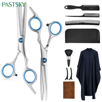PASTSKY Professional Hair Cutting Scissors Set Stainless Steel Hair Scissors, Thinning Shears, Hair Razor Comb, Clips, Cape, Hairdressing Scissors Kit,Barber Set,Salon Hair Cutting Shears Set