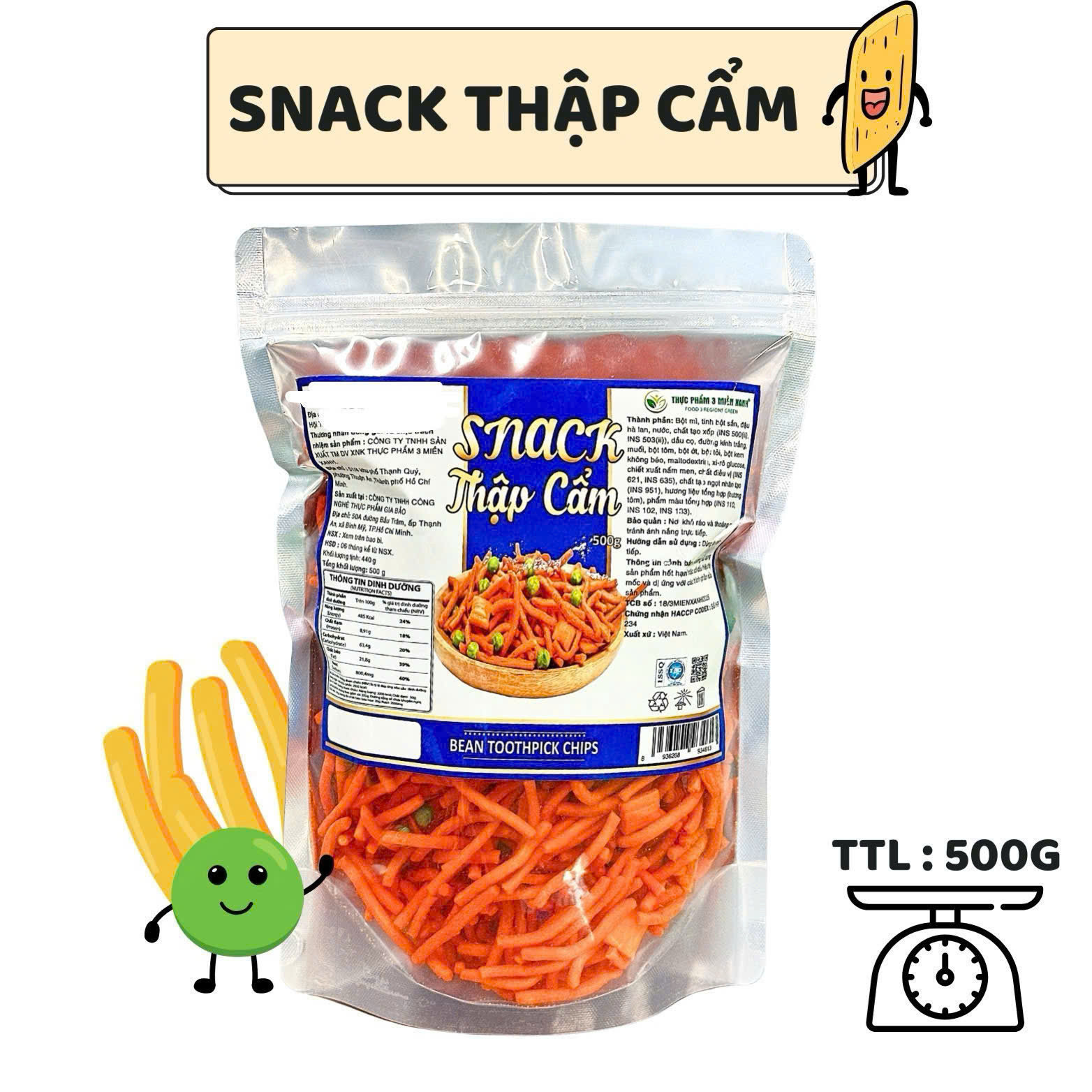 500G Snack Thập Cẩm Bim Bim Que Đậu Hà Lan Thơm Giòn Siêu Ngon - Snack Tăm Đậu - Ăn Vặt Tuổi Thơ