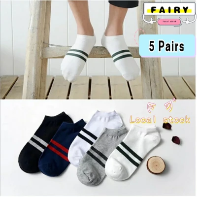 (5 Pairs)Men Cotton Boat Socks Fashion Stripe Ankle Breathable Casual Socks