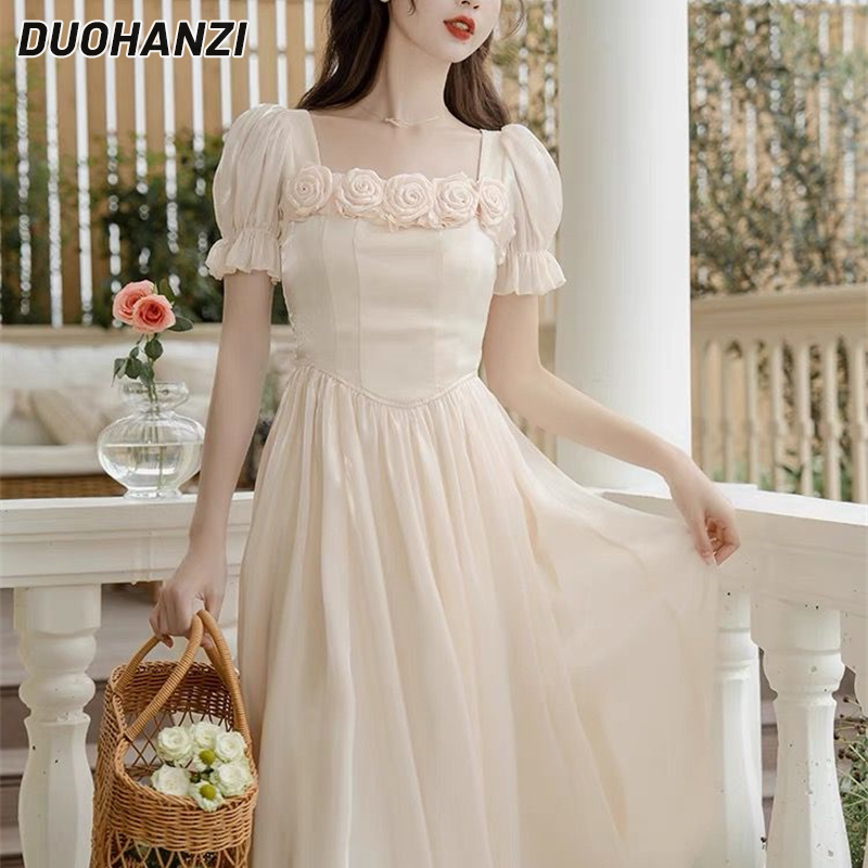 Duohanzi pháp đầm công chúa ren đầm trắng cho phụ nữ