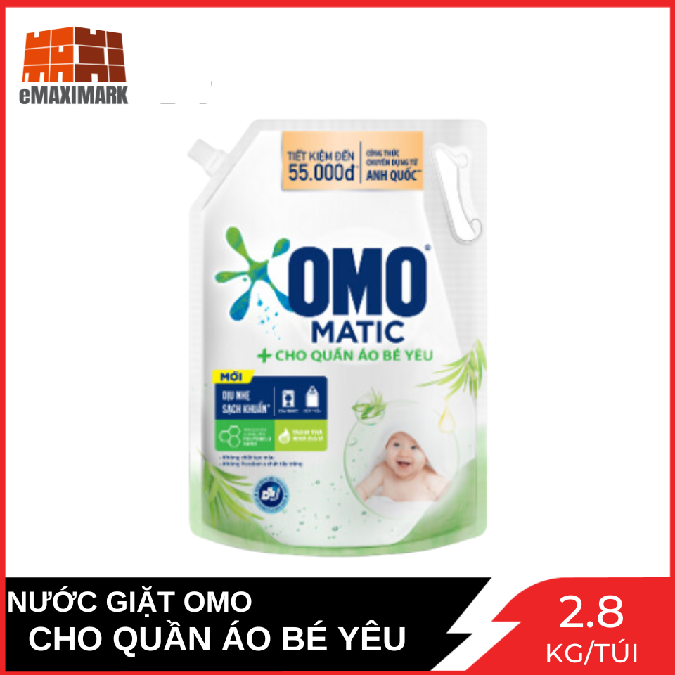 Nước Giặt Omo Matic Cho Bé Dịu Nhẹ Cho Quần Áo Bé Yêu Túi 2.8Kg