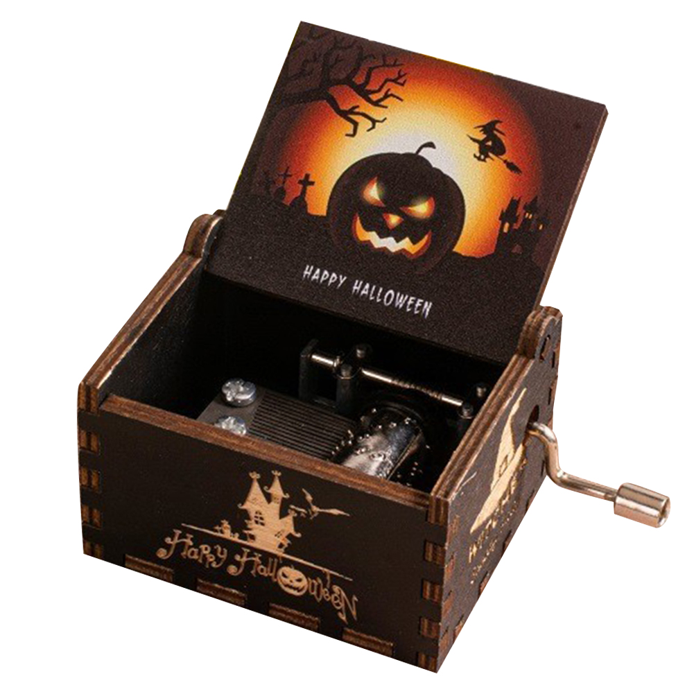 Halloween Eve bằng gỗ sợ hãi đêm hộp nhạc tay quay hộp nhạc khắc ác mộng hộp nhạc quà tặng cho bạn bè