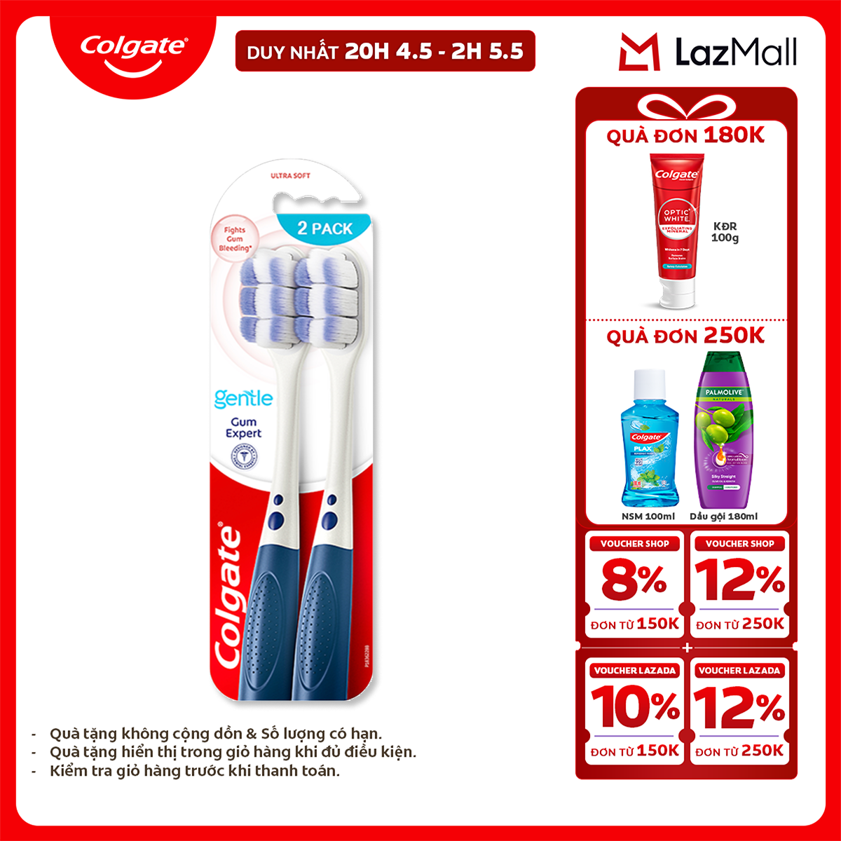 [Chỉ 25-29.4_X2 Voucher giảm 20%] Bộ 2 Bàn chải Colgate Gentle Gum Expert lông dày siêu mềm, ôm sát nướu, giảm chảy máu nướu