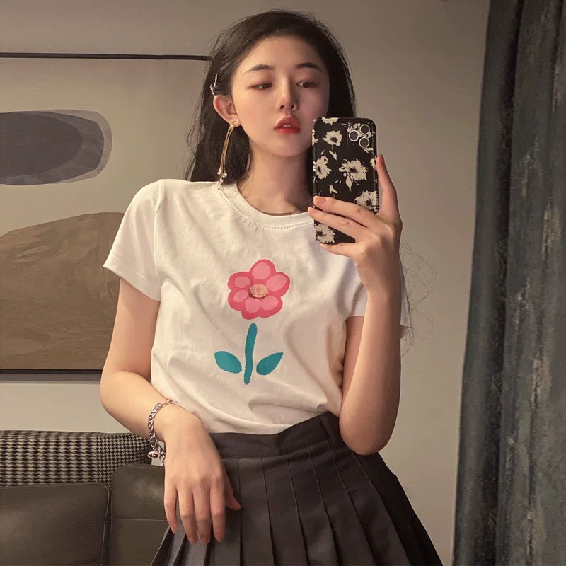 Áo thun baby tee "bông hoa nhỏ" dễ thương có freesize<72kg bb0302