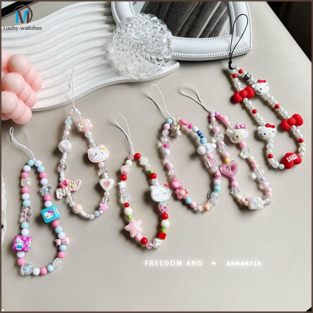 LUCHY WATCHES Hello Kitty Dây đeo điện thoại quyến rũ Sanrio Đính cườm Dây đeo điện thoại di động  P
