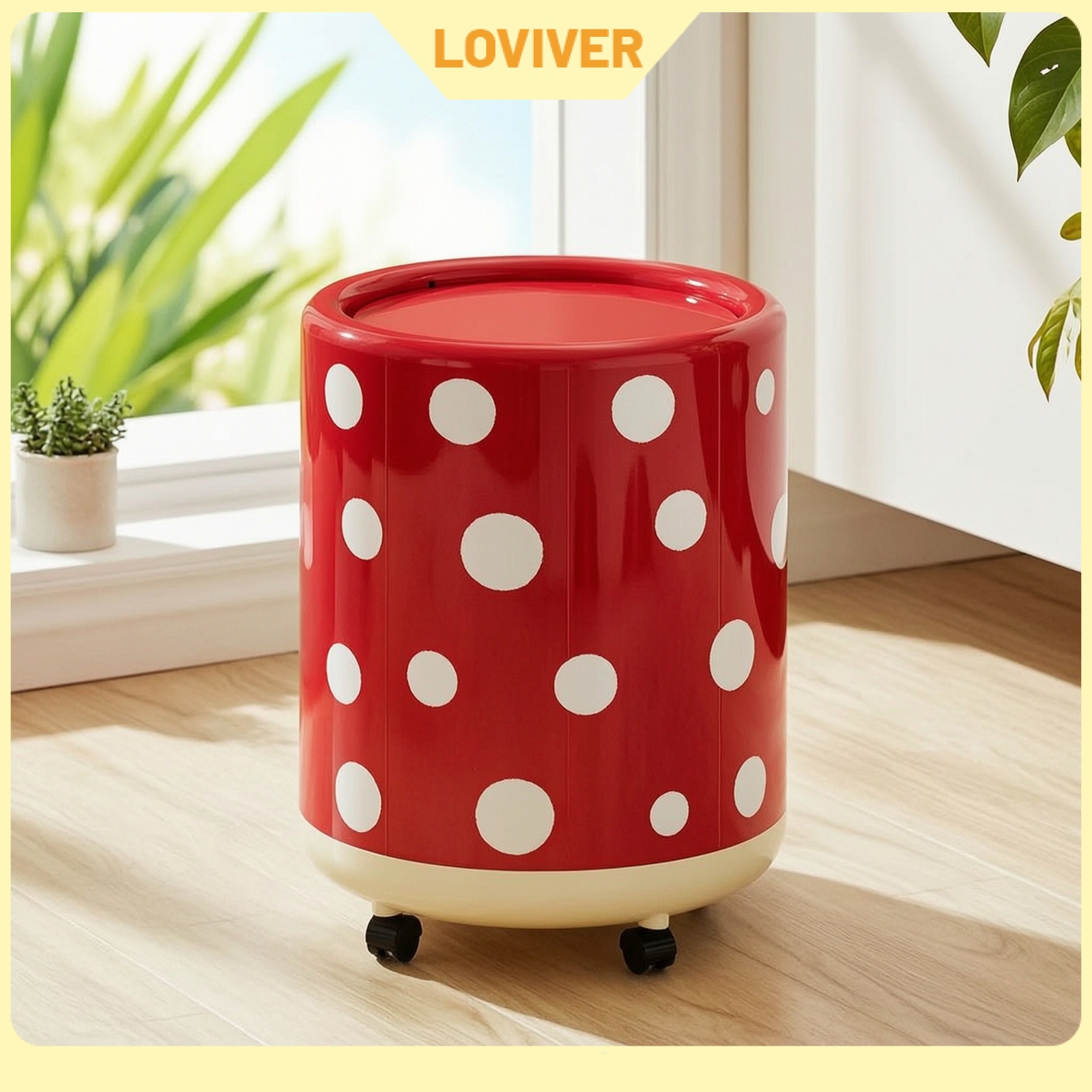 LOVIVER Glossy Lidded Trash Can with Wheels Versatile Wheeled Waste Bin Mobile Trash Can with Lid Odorunobstructed for Living Room, Bedroom, Bathroom ราคา 1,863 บาท*ส่งฟรี