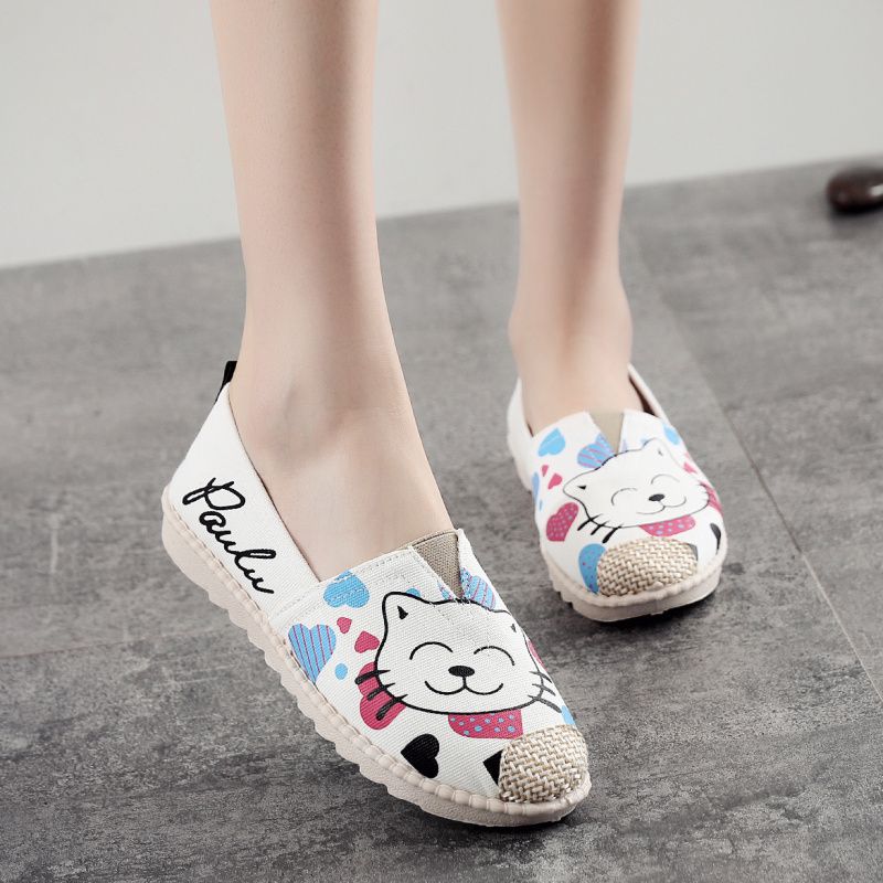 wtMei Cute Flat Canvas Shoes Old Beijing Cloth Shoes Women s Casual Shoes