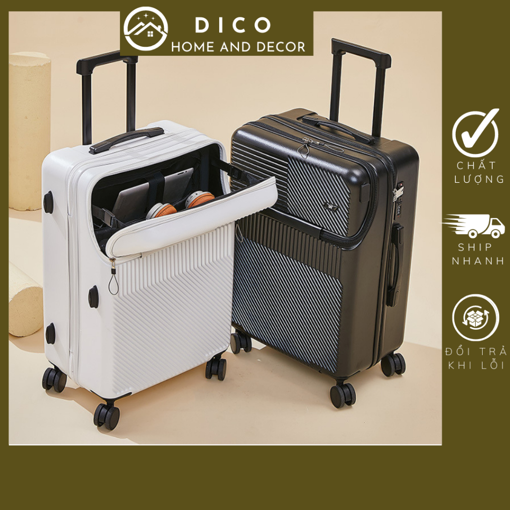 Vali kéo có ngăn mở phía trước, chất liệu nhựa ABS cao cấp chịu lực tốt, vali du lịch thông minh
