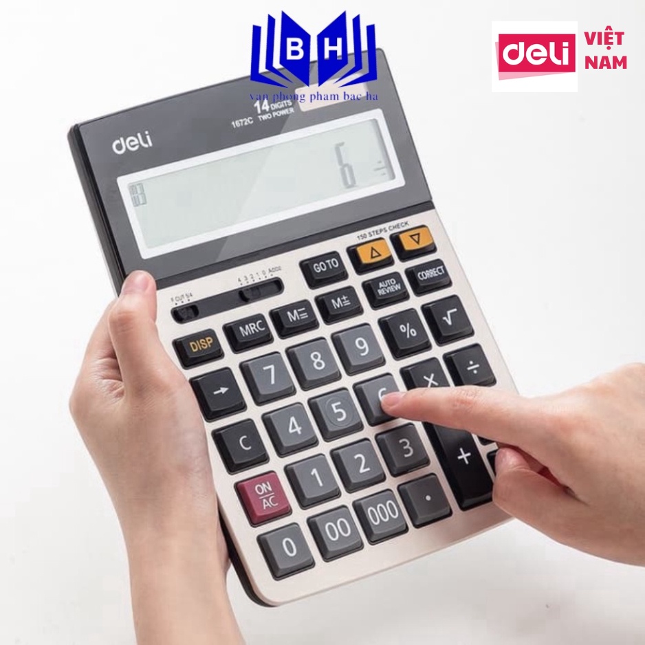 Máy tính 14 số deli 1672c - 150-check calculator 14-digit metal