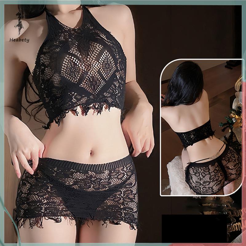 FUJIAS2🦋 Sexy đồ lót dây lưới chia xem qua ren đêm phụ nữ hai mảnh phù hợp với