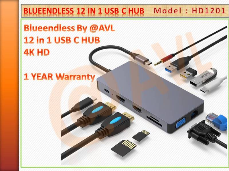 AVL 12 in 1 USB C HUB , LOCAL SINGAPORE STOCK FAST DELIVERY, 1 YEAR WARRANTY LOCAL