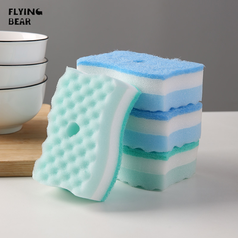 S-type wave sponge Scouring pads Kitchen cleaning absorbent dish towels 4 pcs ราคา 39 บาท*ส่งฟรี