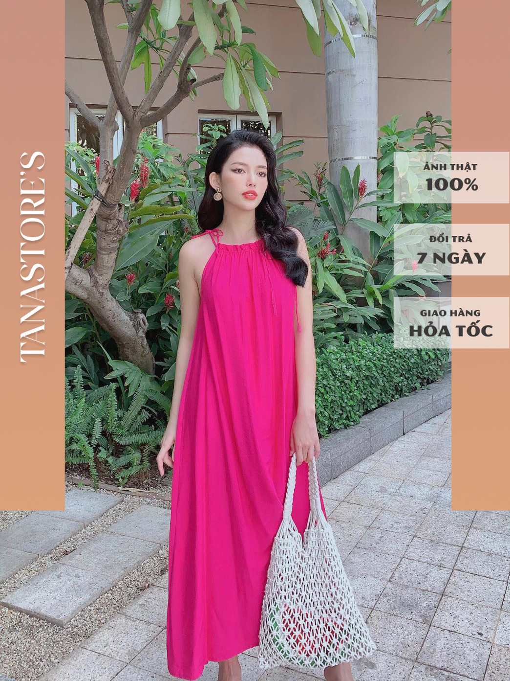 Đầm maxi cổ yếm buộc nơ
