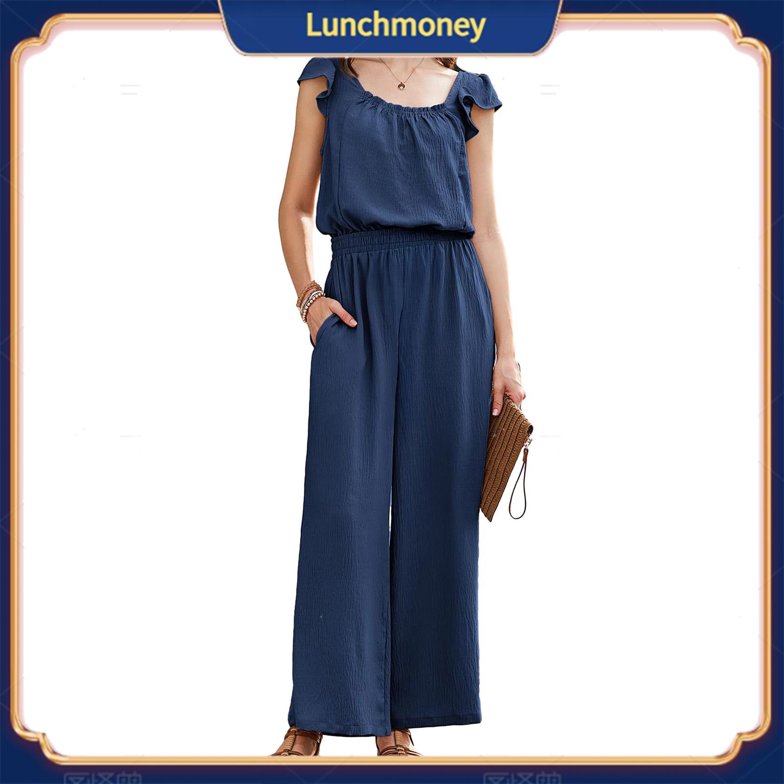 Phụ Nữ Thường Xuyên Phong Cách Jumpsuit Polyester Mềm Jumpsuit áo liền quần mùa hè Cho Phụ Nữ Với tay áo bèo nhún Và Túi Hợp Thời Trang Một Mảnh Trang Phục