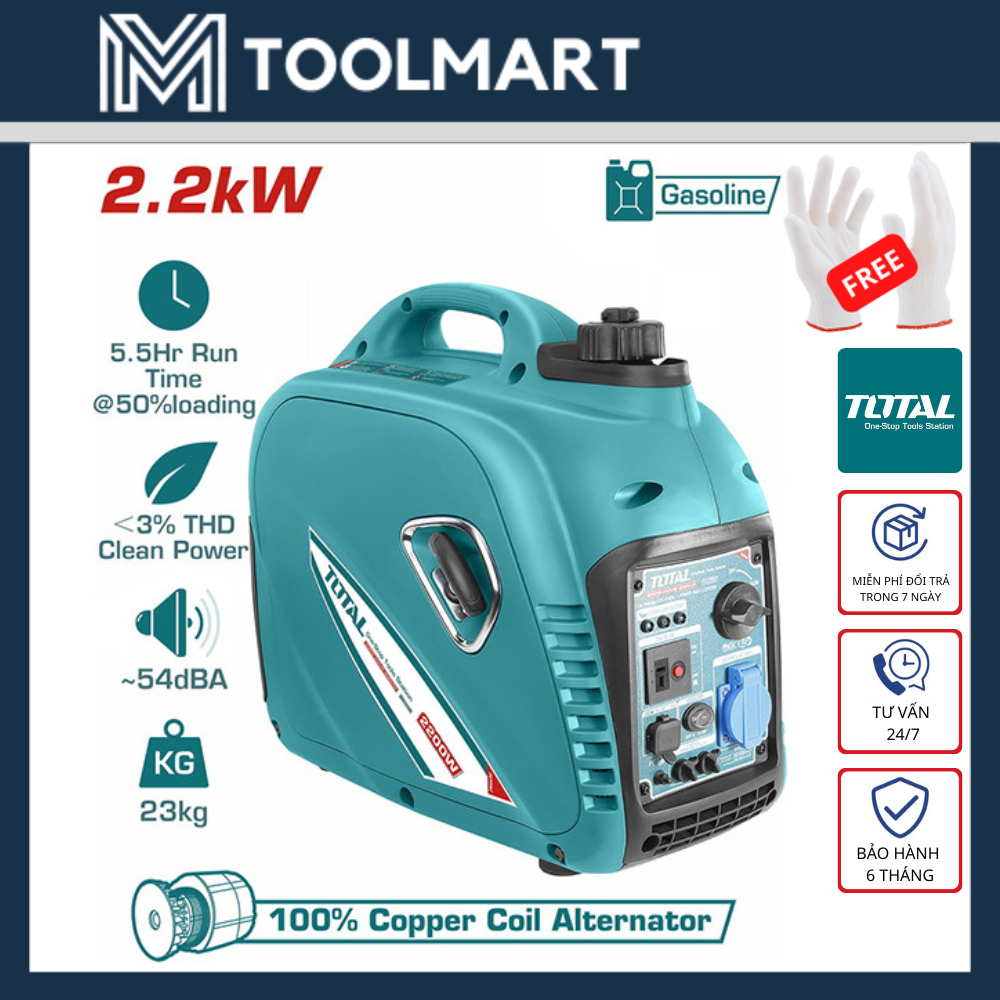 MÁY PHÁT ĐIỆN BIẾN TẦN DÙNG XĂNG 2KW TOTAL - HÀNG CHÍNH HÃNG - TP530001