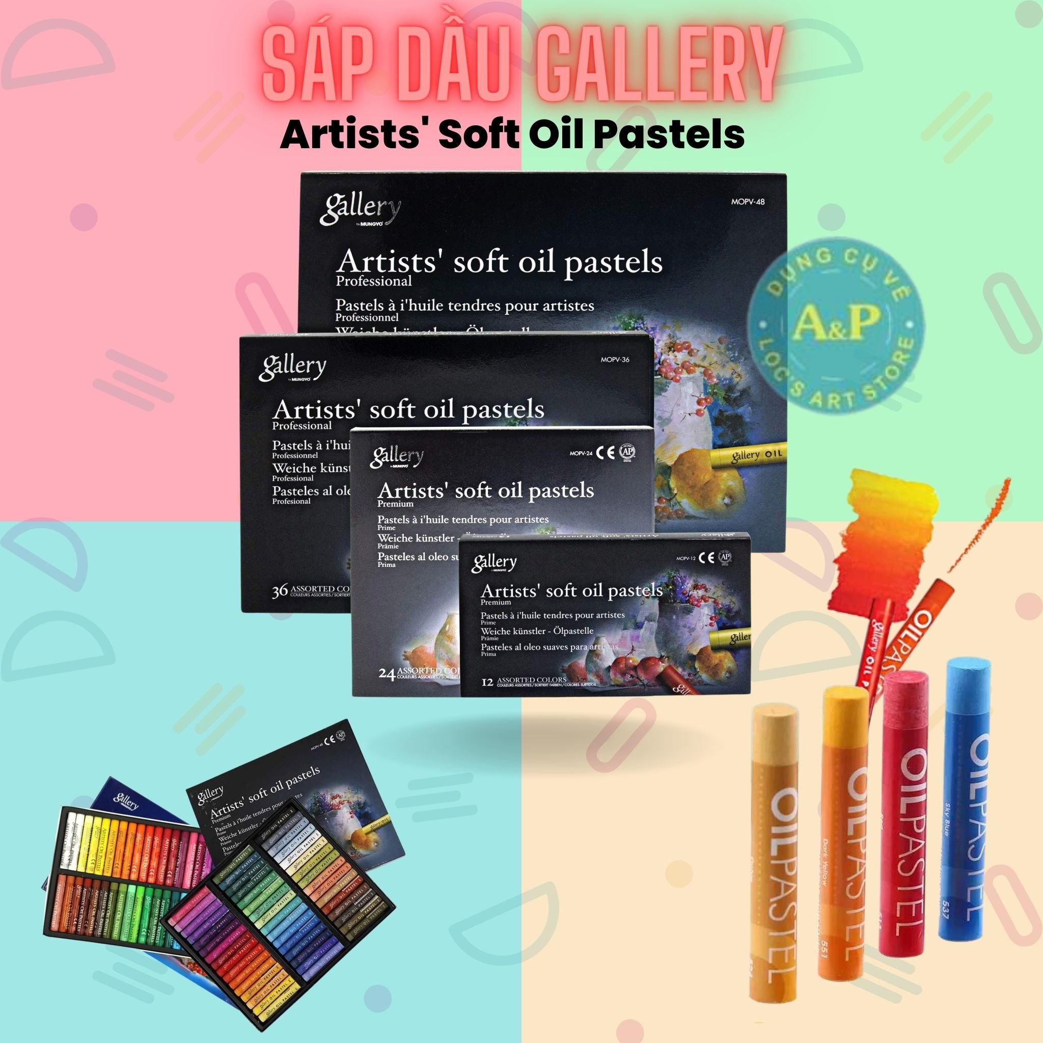 Màu sáp dầu Mungyo gallery hãng họa sĩ Artists soft oil pastels bộ 12 24