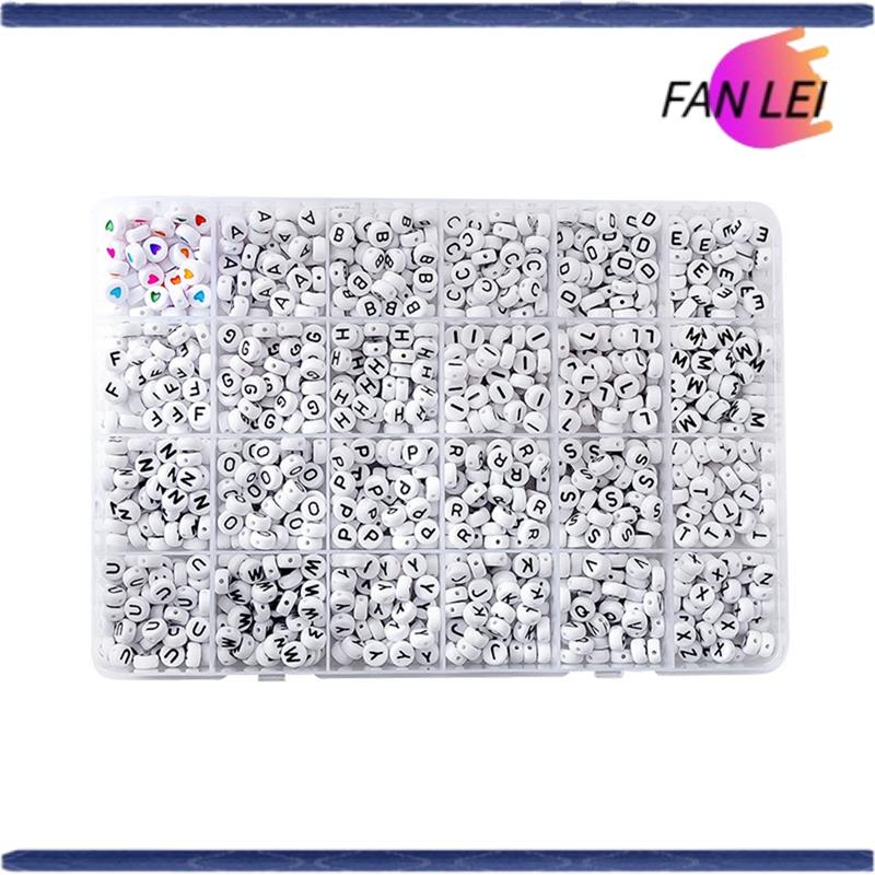 DIY Acrylic Beads Set A-Z White Flat Round Black Letter English Alphabet DIY Jewelry Bracelets Necklace Making