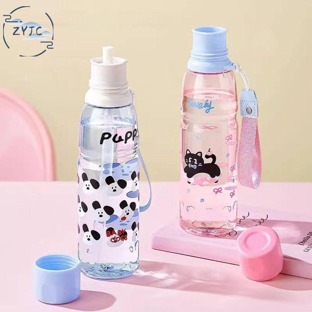 ZYJC SHOP Sức chứa lớn Chai nước cầm tay Dễ thương Nhựa Cốc có ống hút Sáng Tạo Hoạt hình Cốc uống nước Dành cho du lịch mùa Hè ngoài trời