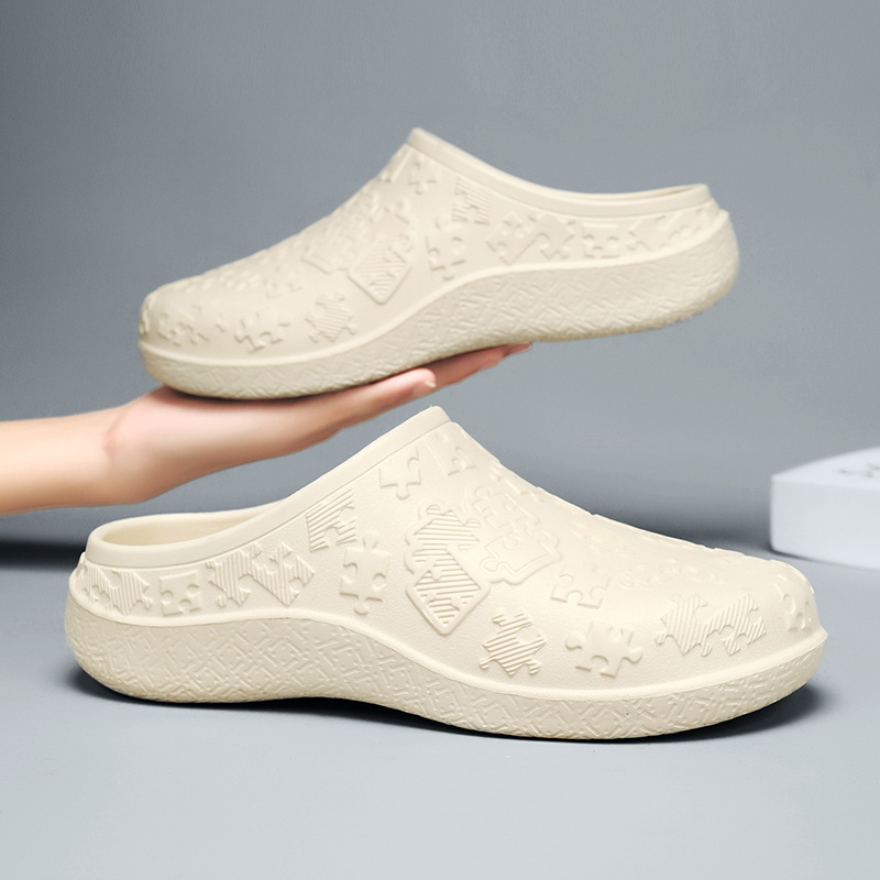 EIFAK Giày một nửa cho nam giới Mules Dép màu trắng Dép- Dép chống thấm dầu & chống trượt Clog Chef Shoes Outdooor Waterproof Garden Shoes Thoải mái Bệnh viện Da trắng Y tá Dép đi biển EVA nhẹ nhàng