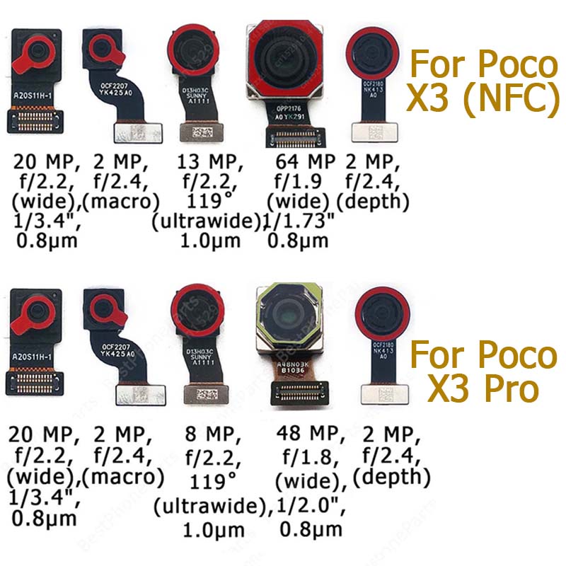 Cho Xiaomi mi POCO X3 NFC Pro ban đầu phía sau camera phía sau mặt sau phải đối mặt với phía trước Selfie mô-đun Camera sau Bộ phận thay thế