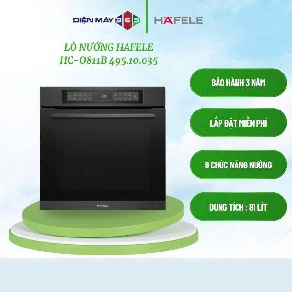 Hafele HC-O811B 495.10.035 – Lò nướng đa năng Series Sense, điều khiển cảm ứng, màn hình LED, khoang men chống bám dính, xiên quay & giỏ chiên tiện lợi