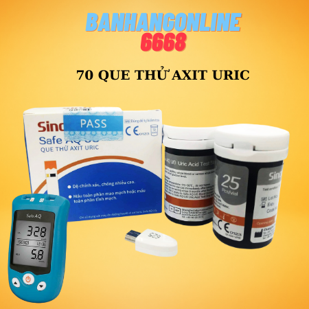 Hộp 70 Que thử Axit Uric cho máy Sinocare Safe AQ UG + Tặng 50 kim chích