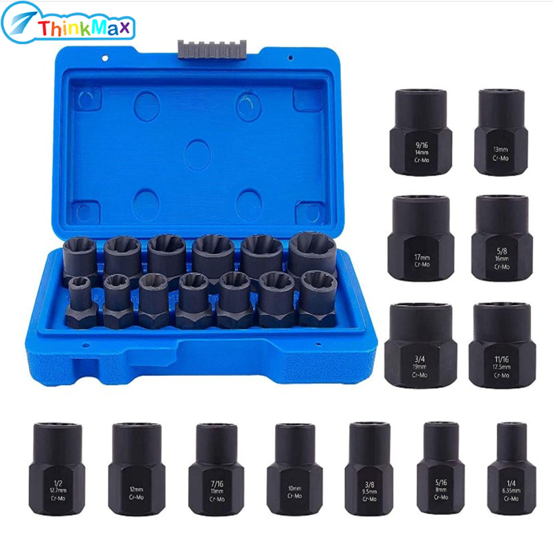 THINKMAX,2023New 13Pcs Bolt Nut Extractor Set 3 8 Square Drive Nut Remover