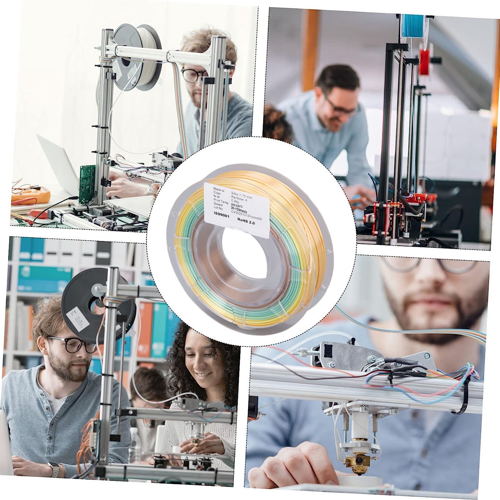 3D Printer PLA Filament Spool Bundle Silk Shiny Non Blocking PLA Filament Strong Toughness High Accuracy Gradient Multicolored Consumable for DIY ราคา 228 บาท*ส่งฟรี