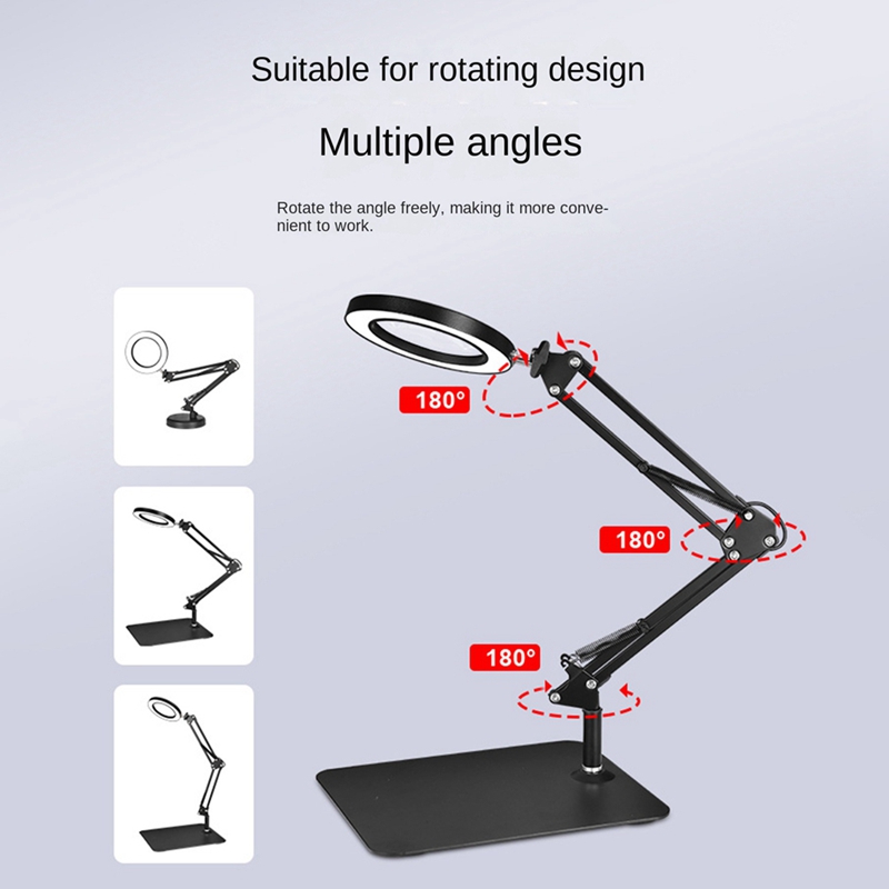 【APE】-10X Magnifying Glass with Light and Stand, Dimmer Adjustable Swing Arm 2-In-1 Desk Lamp and Clamp, LED Desk Magnifier