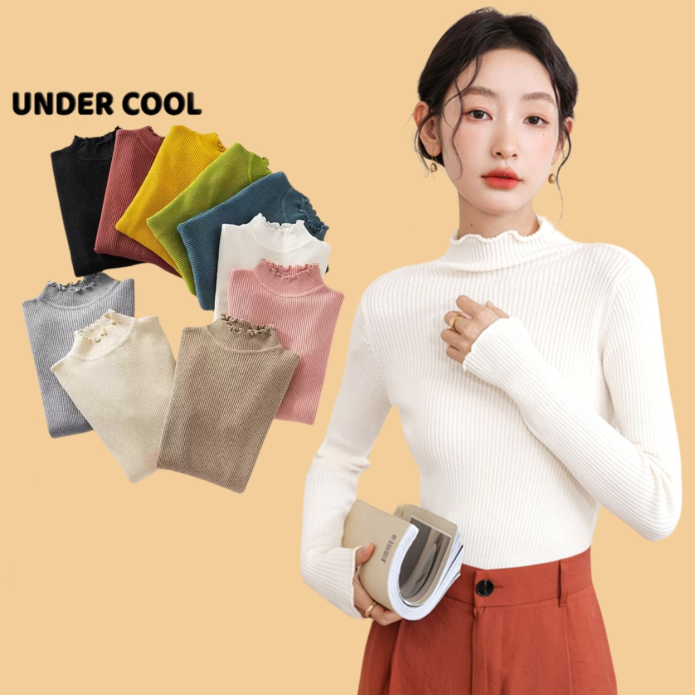 Áo len tăm giữ nhiệt cổ bèo nữ UNDERCOOL, Áo len tăm cổ 3 phân viền sóng, tay dài dáng ôm body dễ phối đồ ADT23