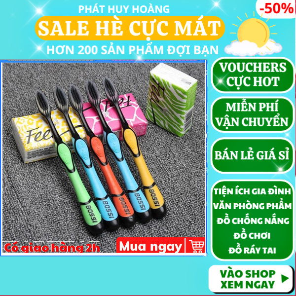 Combo 2 bàn chải đánh răng Bossi Hàn Quốc than hoạt tính sợi tơ giá rẻ, bàn chải bossi đánh răng siêu êm không độc hại, bàn chải tốt rẻ tiền, cây bàn chải đánh răng hàn quốc lông mềm, chải răng tơ cho bé, Phát Huy Hoàng