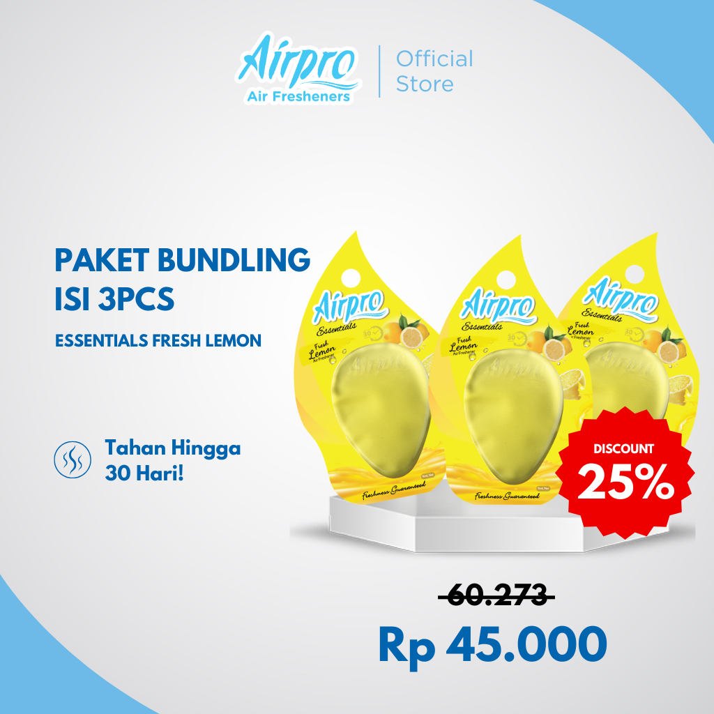 Airpro Paket Essentials Fresh Lemon isi 3pcs - Pengharum & Parfum Mobil Harga 45,000 rupiah*Gratis Ongkir