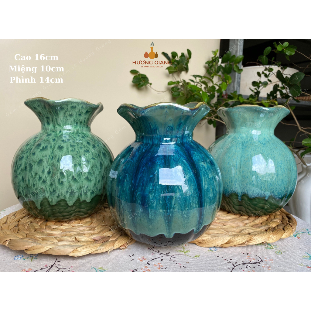 Lọ hoa decor gốm sứ Bát Tràng, bình hoa gốm cắm hoa để bàn dáng quả lựu – Gốm sứ Hương Giang