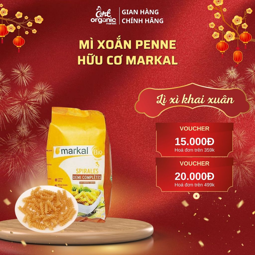 Mì xoắn trắng, lứt hữu cơ Markal 500g dai ngon,mềm mịn của mì Ý