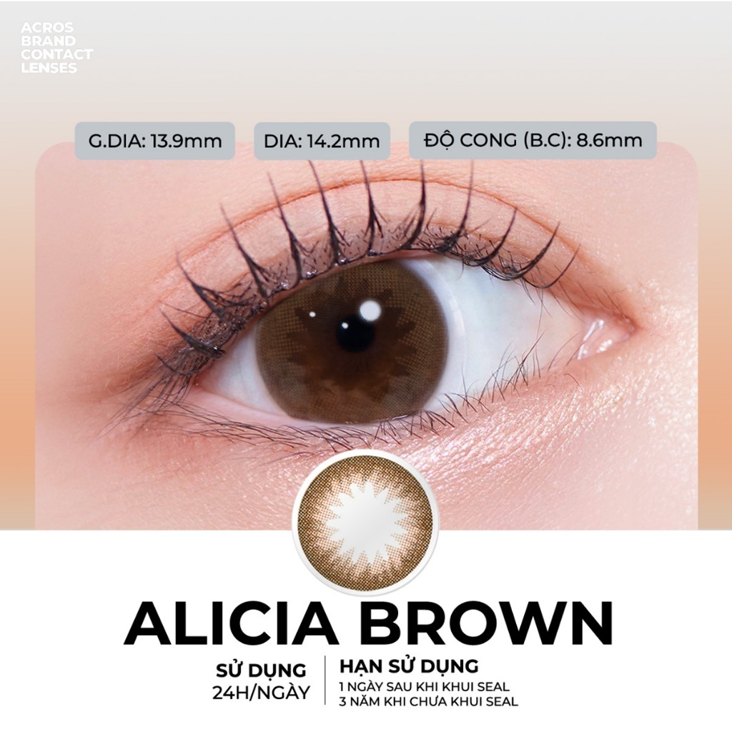 (HOẢ TỐC SG) Kính áp tròng màu Nâu lá phong ALICIA BROWN ACROS – Lens dùng 1 ngày