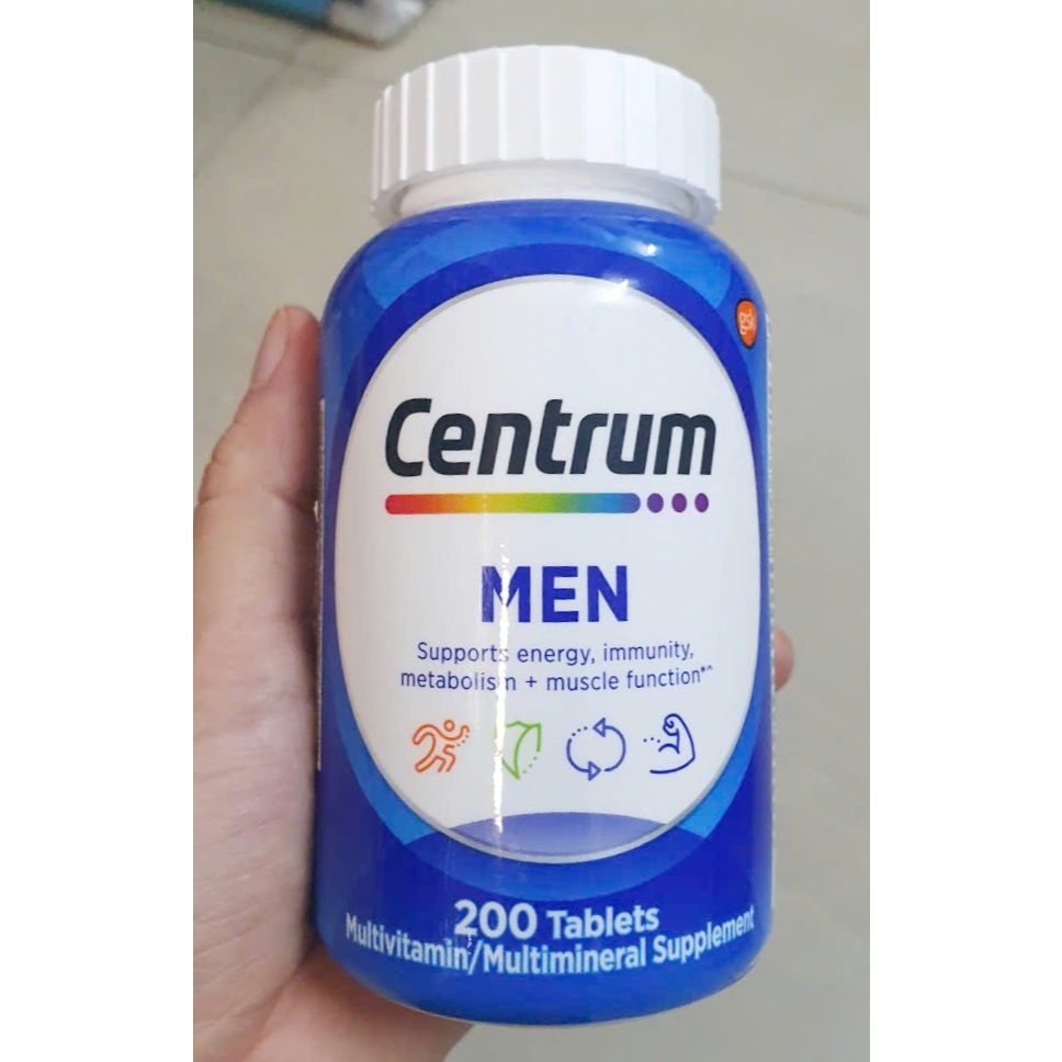 Centrum nam dưới 50 chai 200 viên nhập từ mỹ - - Cung cấp đầy đủ hàm lượng 26 vitamin và khoáng chất cho hoạt động hàng ngày của chúng ta. - Giúp cơ thể không bị đuối sức và mệt mỏi khi làm việc cả ngày