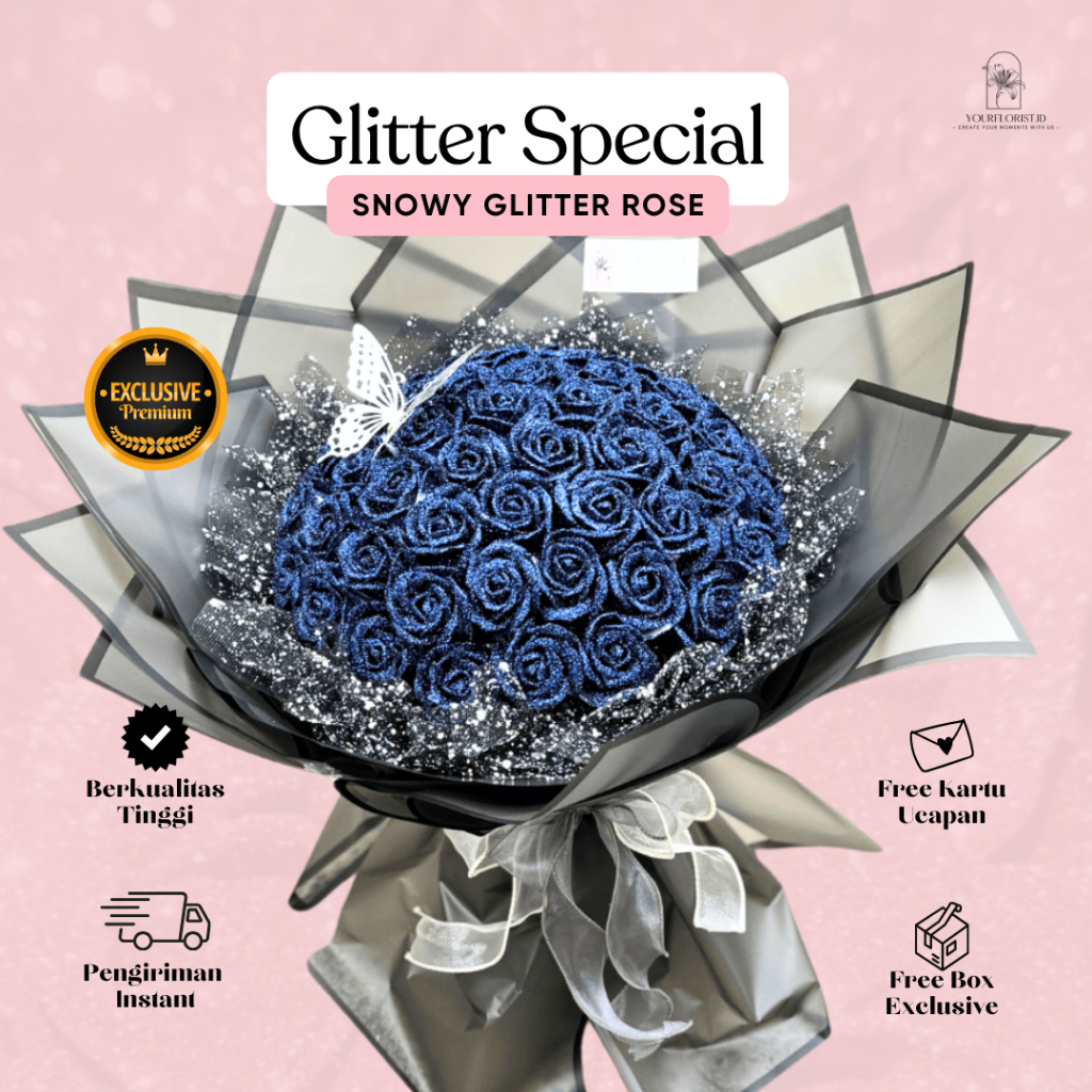 KOREAN Buket Bunga Wisuda Ready Stock Glitter Rose 50 Kuntum Mawar Snowy Elegan Tidak Layu Hadiah Wisuda Ulang Tahun Gift Romantis Pasangan Anniversary