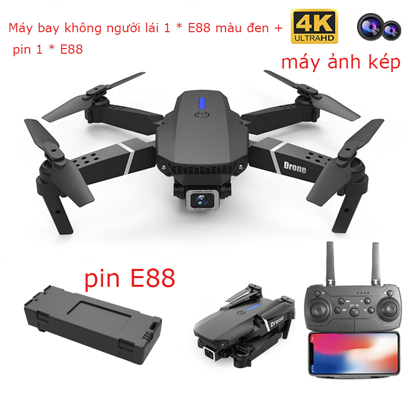 máy bay điều khiển từ xa e88/Máy Bay Điểu Khiển Từ Xa 4 Cánh Flycam E88 pro  Fly cam giá rẻ Máy Bay Không Người Lái Play camera giá rẻ hơn Phụ Kiện Mô Hình Máy Bay Điều Khiển Từ Xa Cho Trẻ Em Phiên bản pin đơn màu đen camera kép 4K