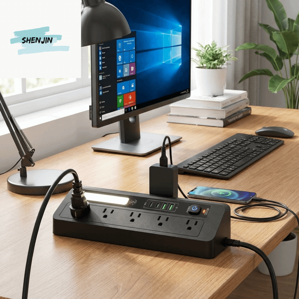 SHENJIN 3 màu Thanh sạc để bàn 2AC 2USB Kích hoạt bằng cảm ứng Trạm sạc USB Tiêu chuẩn Hoa Kỳ Nhẹ Sạc đèn ngủ Khu vực làm việc tại nhà Giá 609,474 Đồng*Miễn phí vận chuyển