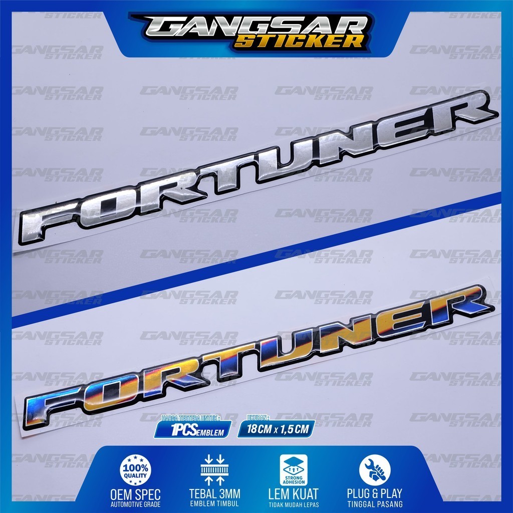 Emblem toyota fortuner / emblem timbul toyota fortuner / emblem titanium fortuner / stiker logo fortuner / sticker cumi darat / stiker cumi darat / emblem 3d toyota fortuner Harga 33,500 rupiah*Gratis Ongkir