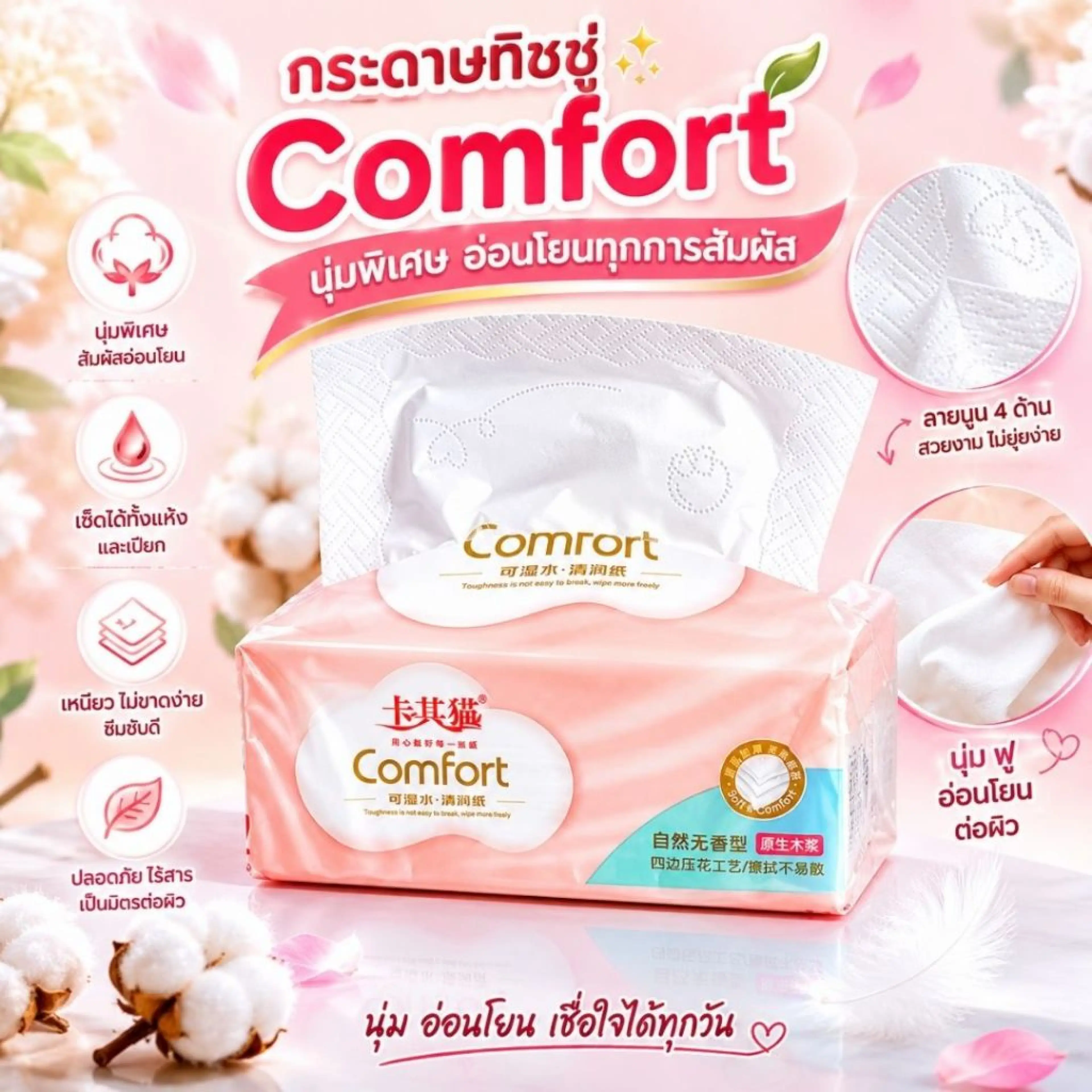 SMALL-PRC🚀 กระดาษทิชชู่ป๊อปอัพ ทิชชู่1ห่อเล็ก อ่อนโยน ไม่เป็นขุ่ย คุณภาพดี เนื้อกระดาษสีขาว ทิชชู่เช็ดหน้า หนา 5 ชั้น 🚀