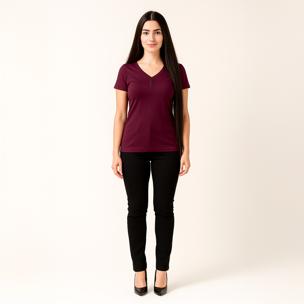 HashBack Plain basic V neck half sleeves T shirts for girls, women's & cotton fabric for summer wear