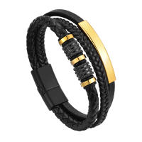 Vnox สร้อยข้อมือหนัง PU ถักตามสั่งสำหรับผู้ชายเด็กผู้ชายสร้อยข้อมือหนังทอ Pu สแตนเลสทำด้วยมือกำไลข้อมือสามช่องข้อความที่กำหนดเองของขวัญเครื่องประดับสำหรับคนรักพ่อสามีแฟนกับคุณปู่